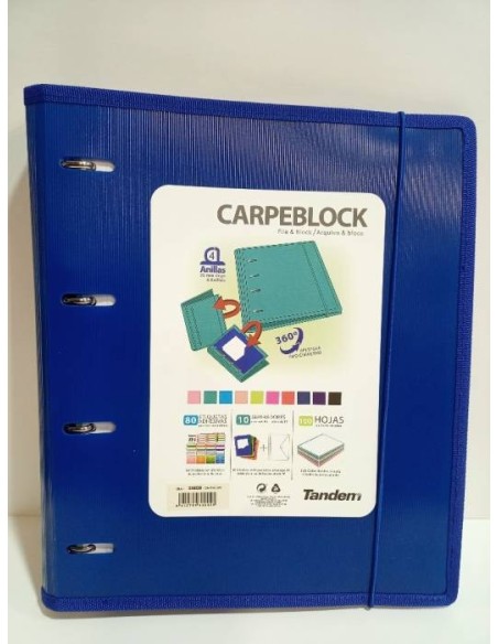 CARPETA BLOCK 4 ANILLAS PP CON RIBETE AZUL