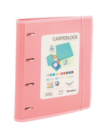 CARPETA BLOCK 4 ANILLAS PP CON RIBETE ROSA | Material Escolar