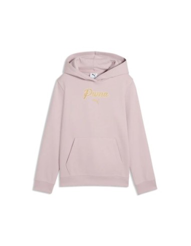 Sudadera PUMA ESS Script Glitter Fleece Niña Rosa.