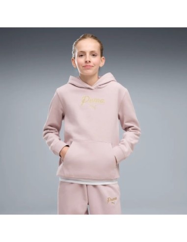 Sudadera PUMA ESS Script Glitter Fleece Niña Rosa.