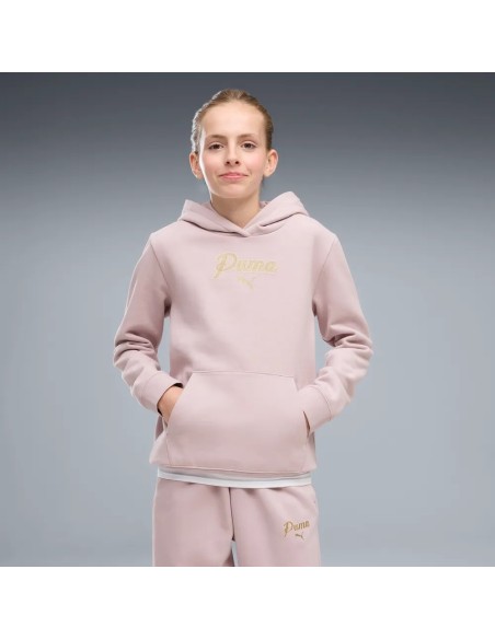 Sudadera PUMA ESS Script Glitter Fleece Niña Rosa.