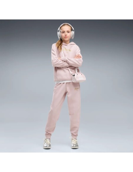 Sudadera PUMA ESS Script Glitter Fleece Niña Rosa.